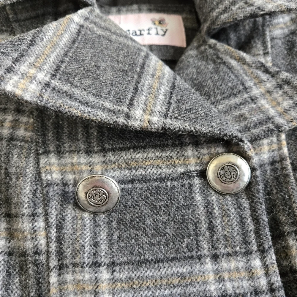 Sugarfly Girls Coats Sz M Wool Poly Plaid Peacoat Jacket Pleated Metal Buttons